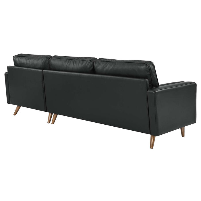 Valour 98" Mid-Century Leather Sectional Sofa with Elegant Biscuit Tufting and Portable Design