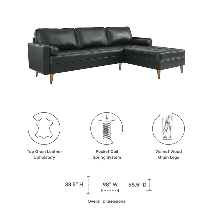 Valour 98" Mid-Century Leather Sectional Sofa with Elegant Biscuit Tufting and Portable Design