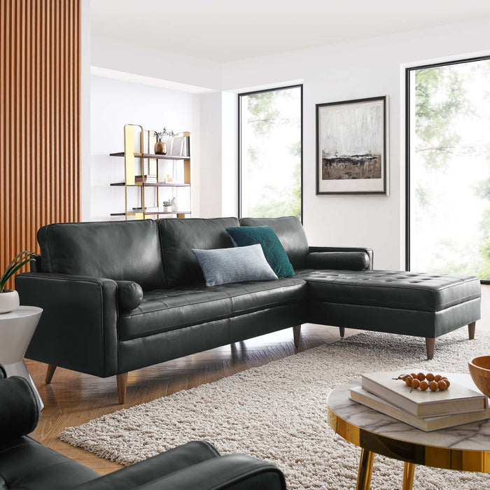 Valour 98" Mid-Century Leather Sectional Sofa with Elegant Biscuit Tufting and Portable Design