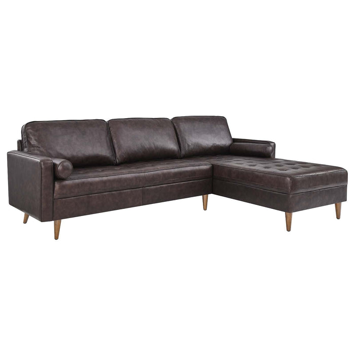 Valour 98" Mid-Century Leather Sectional Sofa with Elegant Biscuit Tufting and Portable Design