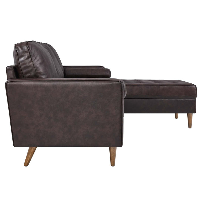 Valour 98" Mid-Century Leather Sectional Sofa with Elegant Biscuit Tufting and Portable Design