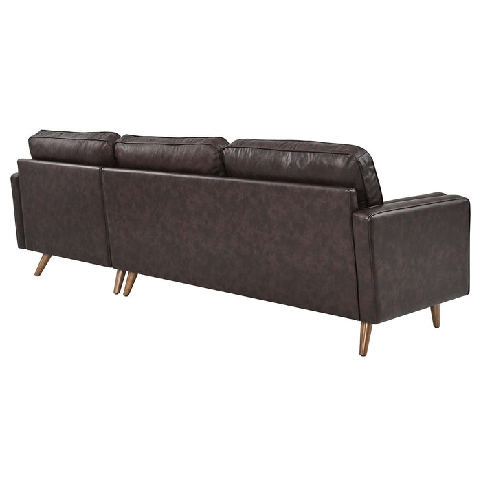 Valour 98" Mid-Century Leather Sectional Sofa with Elegant Biscuit Tufting and Portable Design