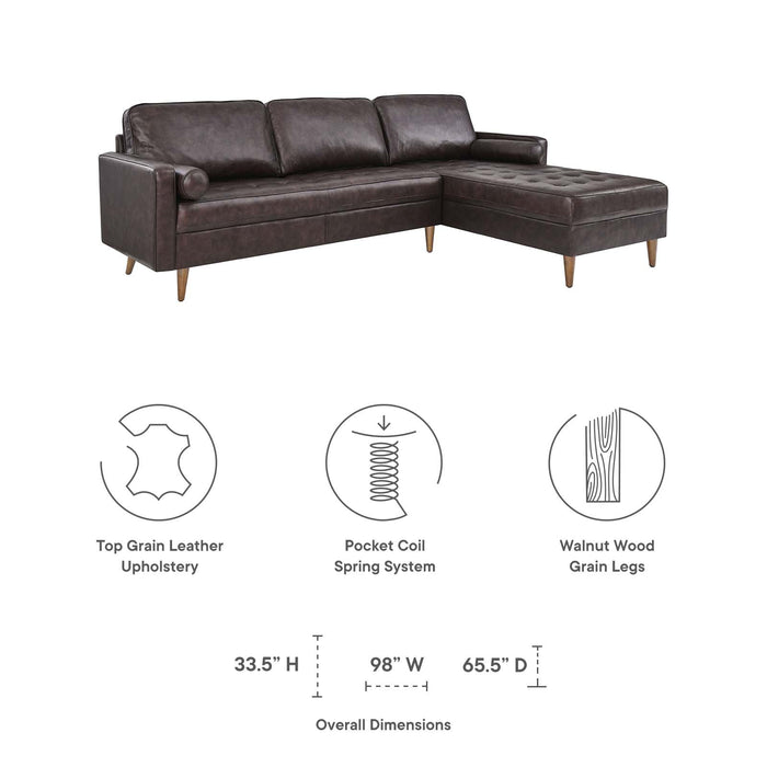 Valour 98" Mid-Century Leather Sectional Sofa with Elegant Biscuit Tufting and Portable Design