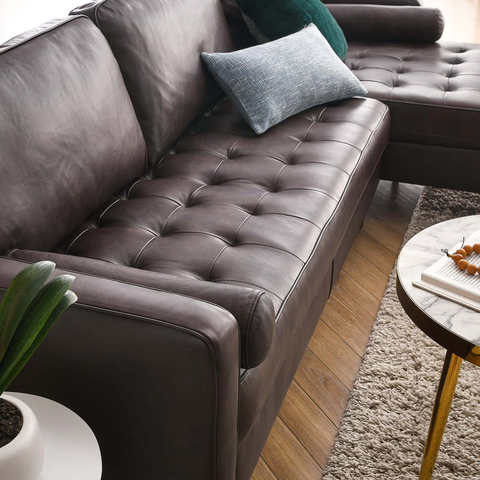 Valour 98" Mid-Century Leather Sectional Sofa with Elegant Biscuit Tufting and Portable Design