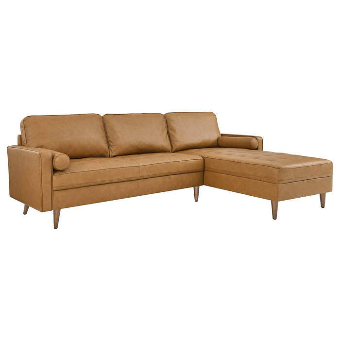 Valour 98" Mid-Century Leather Sectional Sofa with Elegant Biscuit Tufting and Portable Design
