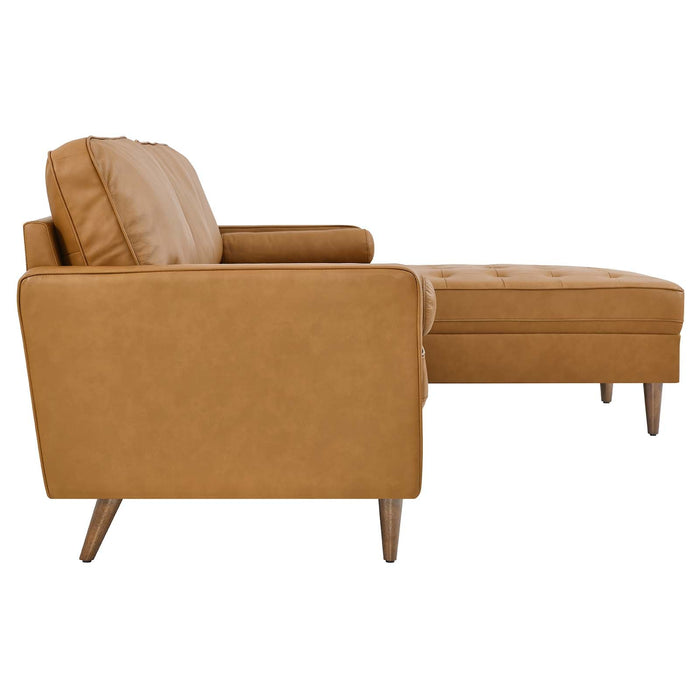 Valour 98" Mid-Century Leather Sectional Sofa with Elegant Biscuit Tufting and Portable Design