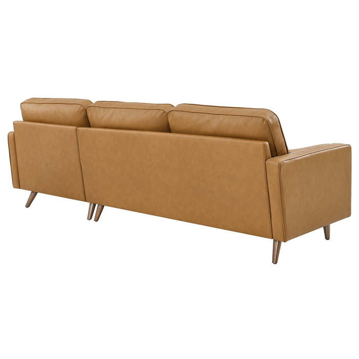 Valour 98" Mid-Century Leather Sectional Sofa with Elegant Biscuit Tufting and Portable Design