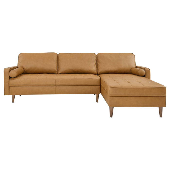 Valour 98" Mid-Century Leather Sectional Sofa with Elegant Biscuit Tufting and Portable Design