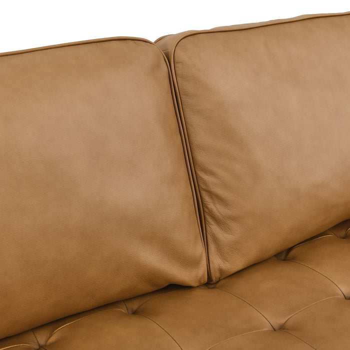 Valour 98" Mid-Century Leather Sectional Sofa with Elegant Biscuit Tufting and Portable Design