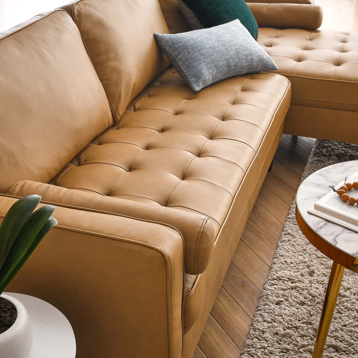 Valour 98" Mid-Century Leather Sectional Sofa with Elegant Biscuit Tufting and Portable Design