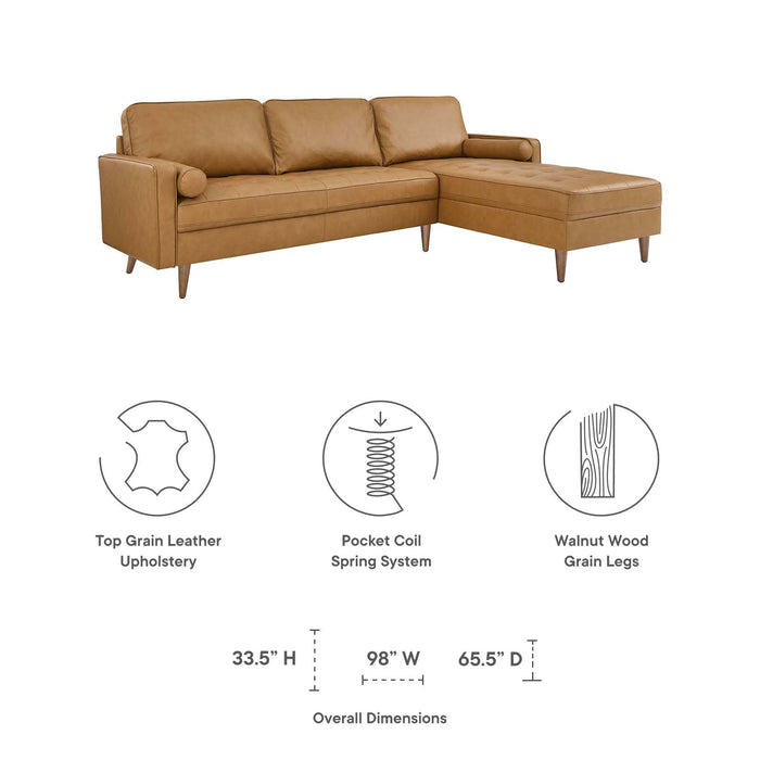 Valour 98" Mid-Century Leather Sectional Sofa with Elegant Biscuit Tufting and Portable Design