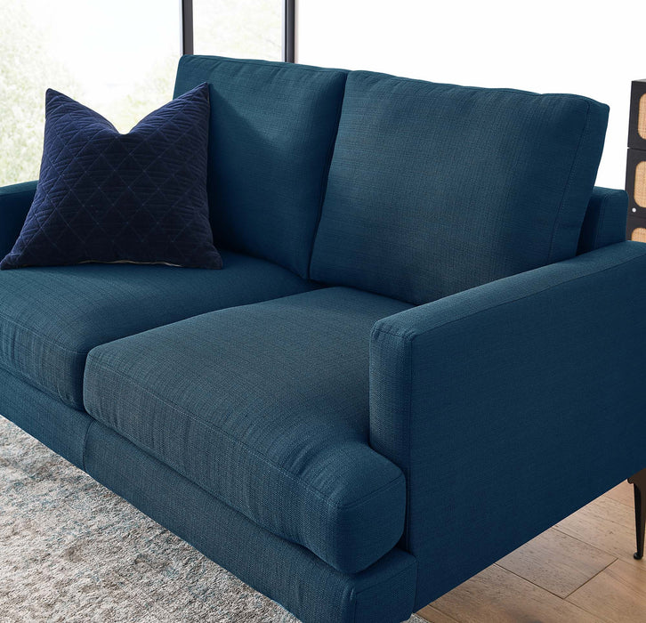 Evermore Upholstered Fabric Loveseat - in lifestyle setting