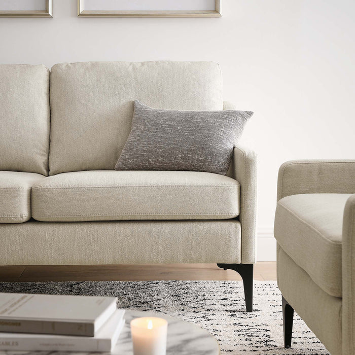 Corland Upholstered Fabric Loveseat - in lifestyle setting