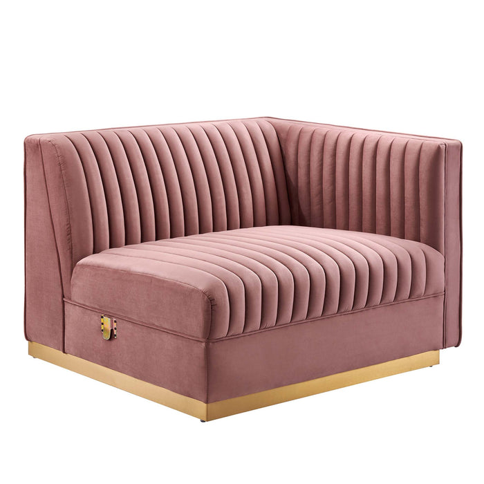 Sanguine Channel Tufted Performance Velvet Modular Sectional Sofa Right-Arm Chair - alternate angle view