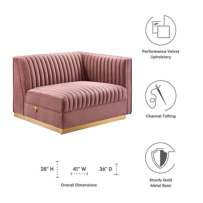 Sanguine Channel Tufted Performance Velvet Modular Sectional Sofa Right-Arm Chair - detail close-up