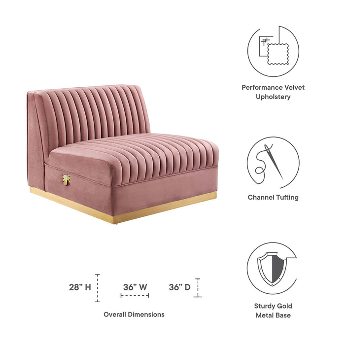 Modway Sanguine Channel Tufted Performance Velvet Modular Sectional Sofa Armless Chair - View 11