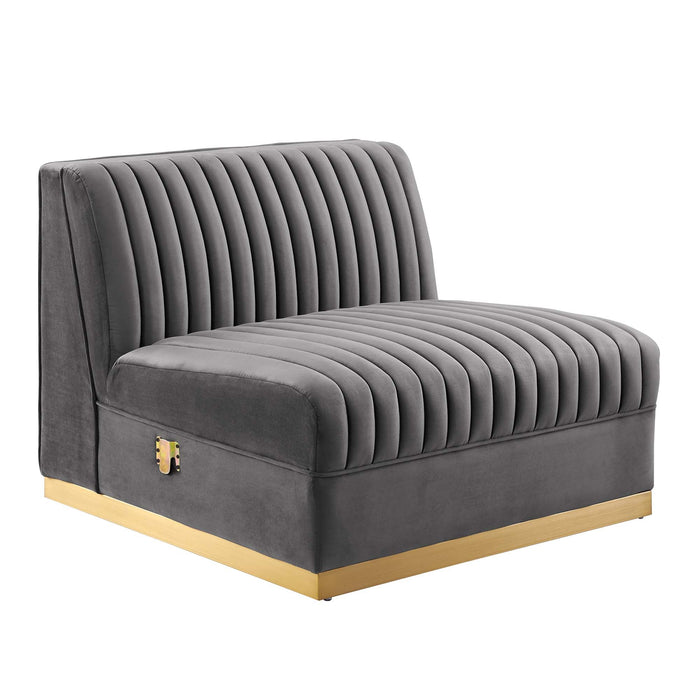 Modway Sanguine Channel Tufted Performance Velvet Modular Sectional Sofa Armless Chair in Gray