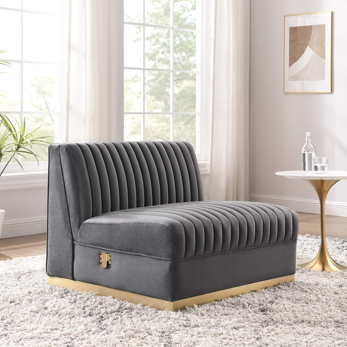 Modway Sanguine Channel Tufted Performance Velvet Modular Sectional Sofa Armless Chair in Gray - Side View
