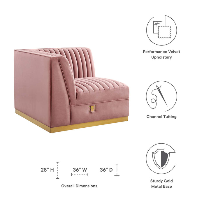 Sanguine Channel Tufted Performance Velvet Modular Sectional Sofa Left Corner Chair - detail close-up