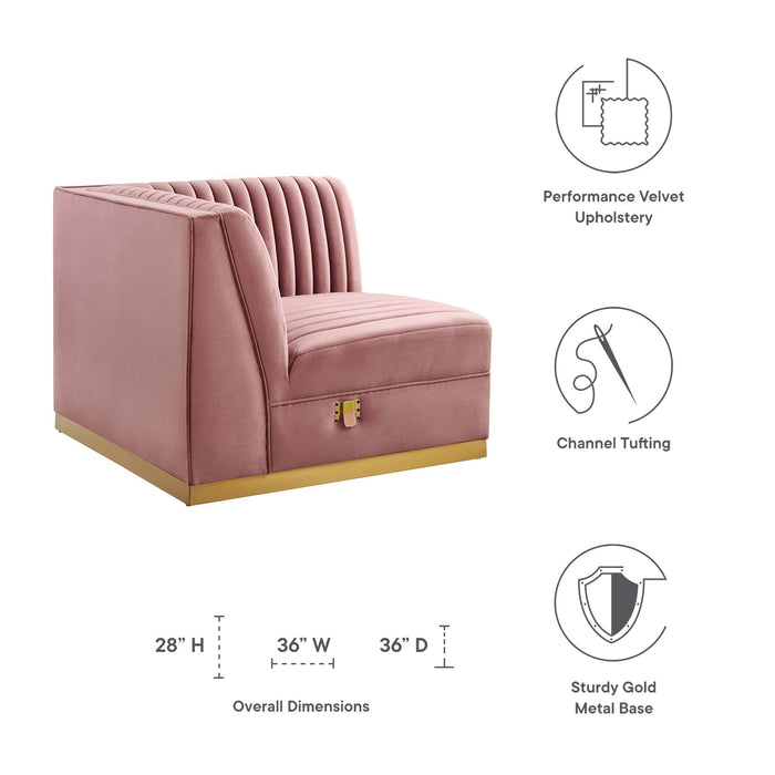 Sanguine Channel Tufted Performance Velvet Modular Sectional Sofa Right Corner Chair - detail close-up