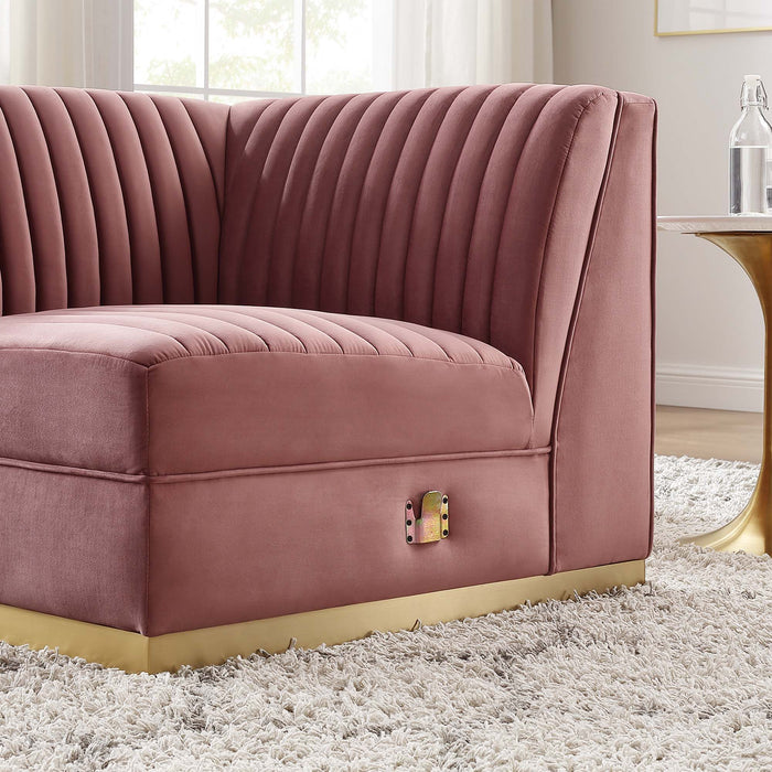 Sanguine Channel Tufted Performance Velvet Modular Sectional Sofa Right Corner Chair - in lifestyle setting