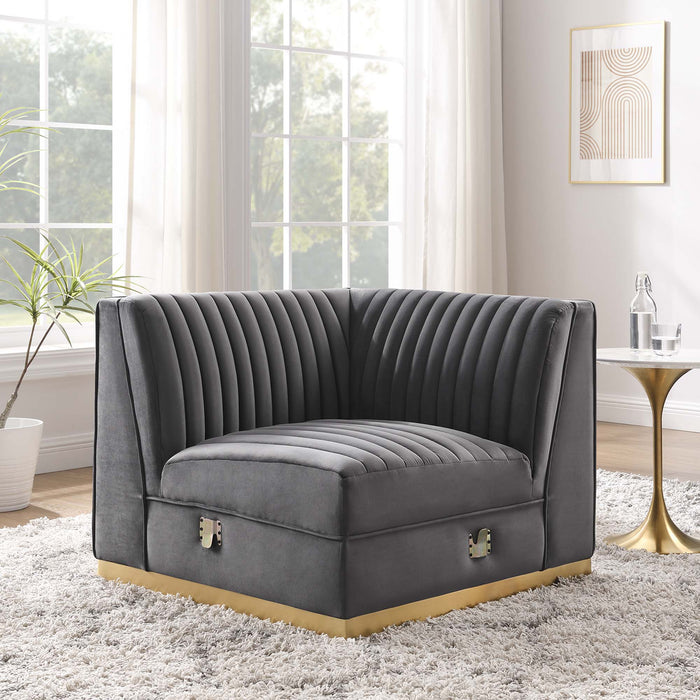 Sanguine Channel Tufted Performance Velvet Modular Sectional Sofa Right Corner Chair - view 9