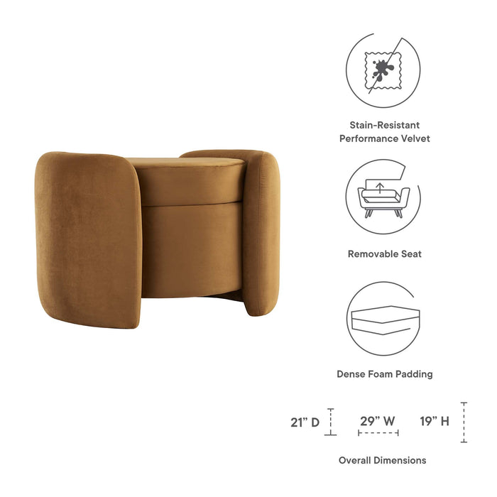 Modway Nebula Upholstered Performance Velvet Ottoman Living Room Furniture in Blue - Side View