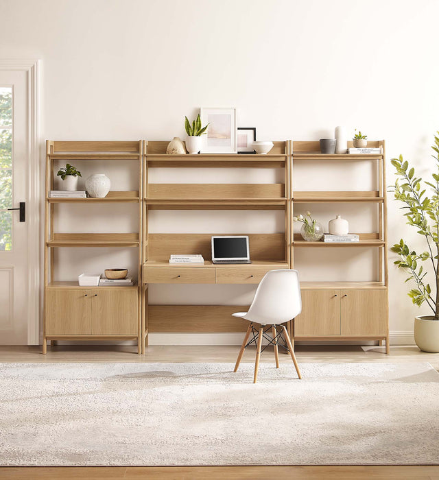 Bixby 3-Piece Wood Office Desk and Bookshelf - in lifestyle setting