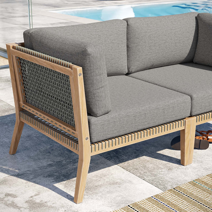 Clearwater Outdoor Patio Teak Wood Loveseat - in lifestyle setting