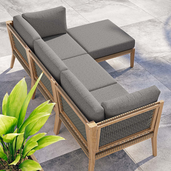 Clearwater Outdoor Patio Teak Wood 4-Piece Sectional Sofa - in lifestyle setting