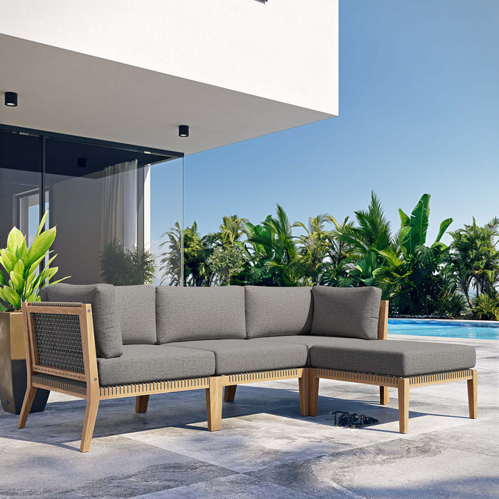 Clearwater Outdoor Patio Teak Wood 4-Piece Sectional Sofa - Modway \outdoor\sofas & sectionals