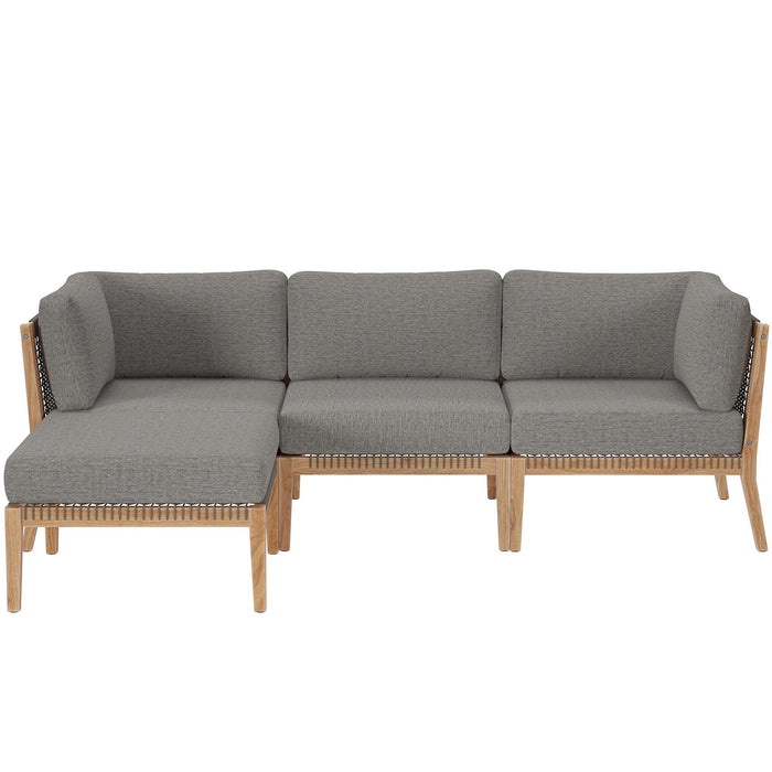 Clearwater Outdoor Patio Teak Wood 4-Piece Sectional Sofa - alternate angle view
