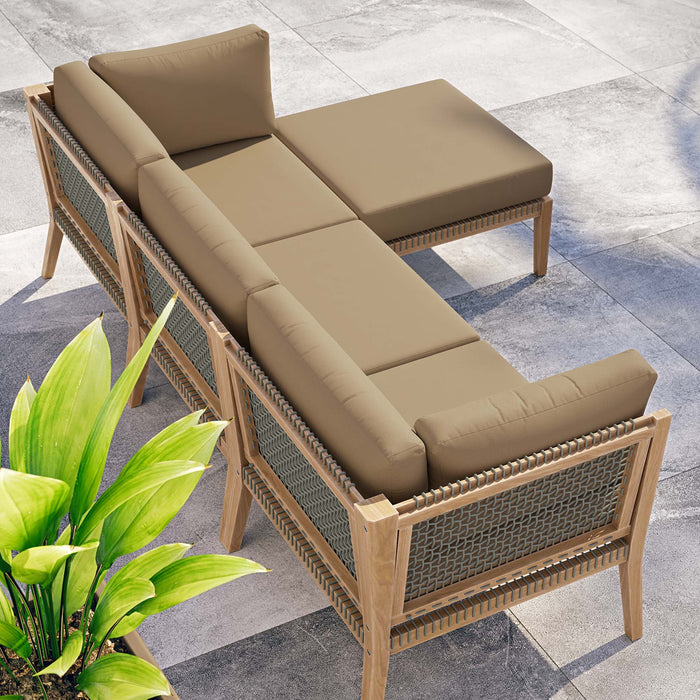 Clearwater Outdoor Patio Teak Wood 4-Piece Sectional Sofa - view 18