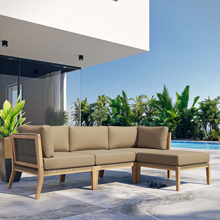 Clearwater Outdoor Patio Teak Wood 4-Piece Sectional Sofa - view 15
