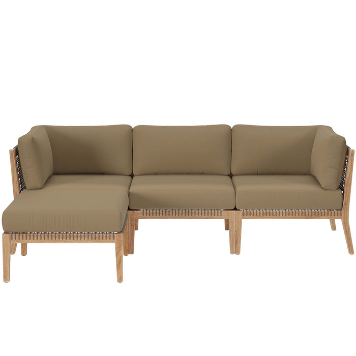 Clearwater Outdoor Patio Teak Wood 4-Piece Sectional Sofa - view 16