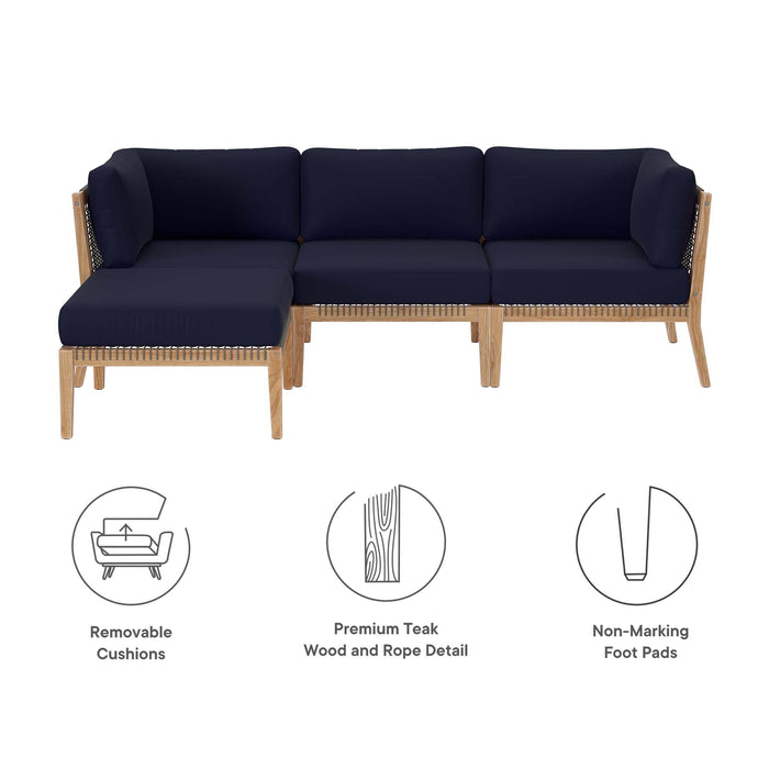 Clearwater Outdoor Patio Teak Wood 4-Piece Sectional Sofa - view 31