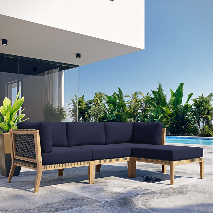 Clearwater Outdoor Patio Teak Wood 4-Piece Sectional Sofa - view 29