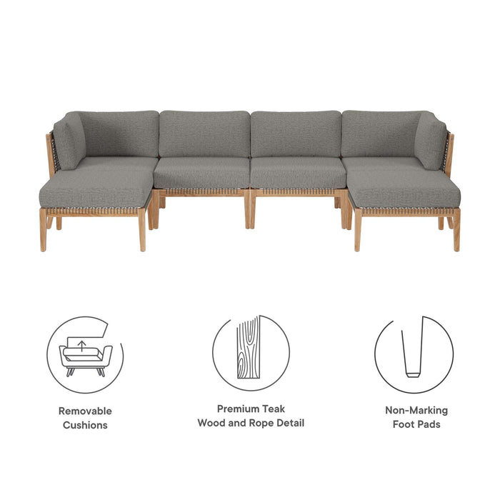 Clearwater Outdoor Patio Teak Wood 6-Piece Sectional Sofa by Modway - side view