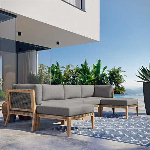 Clearwater Outdoor Patio Teak Wood 6-Piece Sectional Sofa by Modway - front view