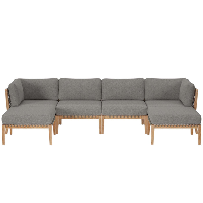 Clearwater Outdoor Patio Teak Wood 6-Piece Sectional Sofa by Modway - angle view