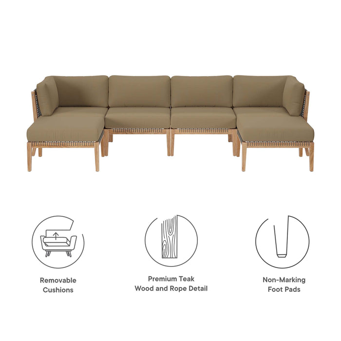 Clearwater Outdoor Patio Teak Wood 6-Piece Sectional Sofa by Modway - view 17