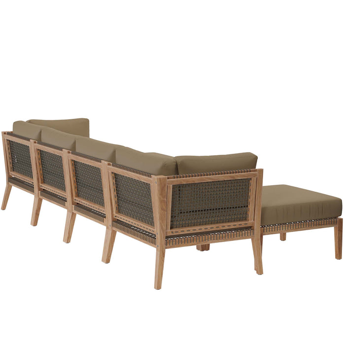 Clearwater Outdoor Patio Teak Wood 6-Piece Sectional Sofa by Modway - view 23