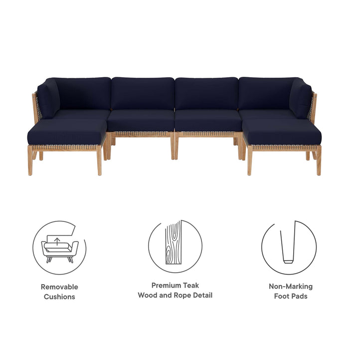 Clearwater Outdoor Patio Teak Wood 6-Piece Sectional Sofa outdoor patio sectional back view