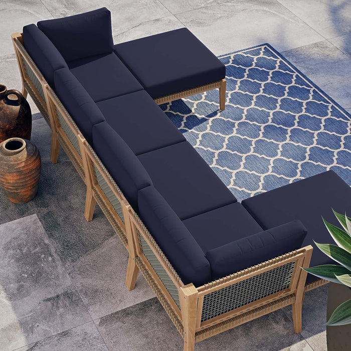 Clearwater Outdoor Patio Teak Wood 6-Piece Sectional Sofa outdoor patio sectional seating detail
