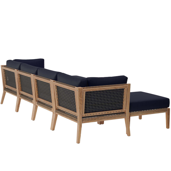 Clearwater Outdoor Patio Teak Wood 6-Piece Sectional Sofa outdoor patio sectional dimensions and measurements