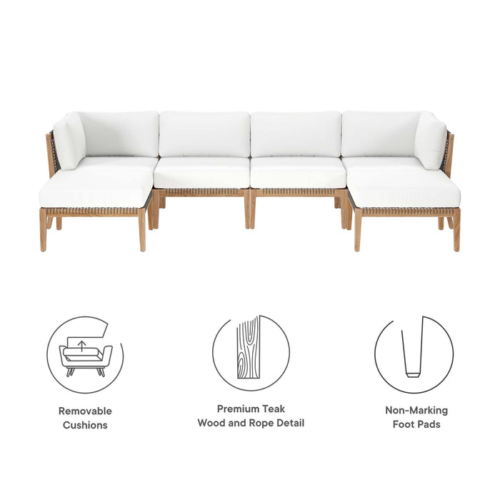 Clearwater Outdoor Patio Teak Wood 6-Piece Sectional Sofa outdoor patio sectional dimensions and measurements