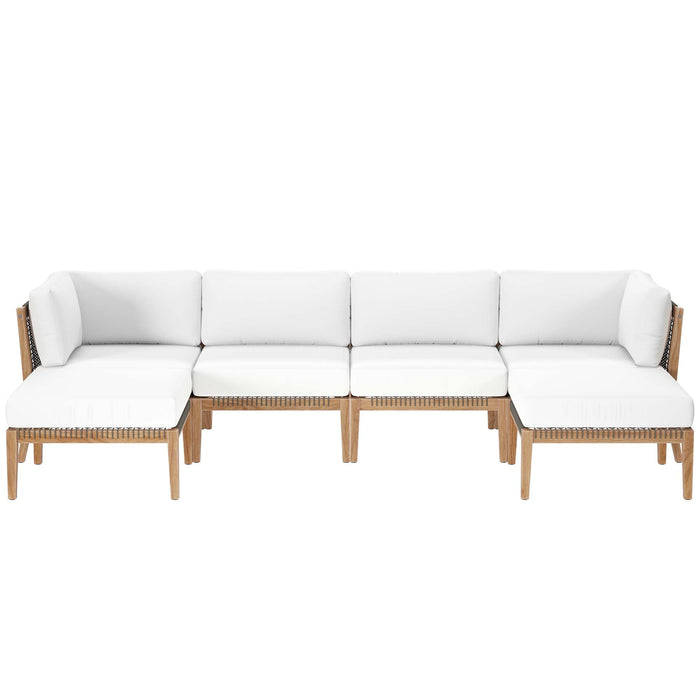 Clearwater Outdoor Patio Teak Wood 6-Piece Sectional Sofa outdoor patio sectional lifestyle shot