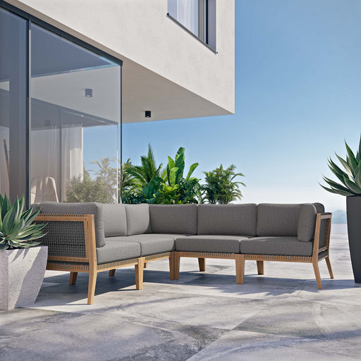 Clearwater Outdoor Patio Teak Wood 5-Piece Sectional Sofa by Modway - front view