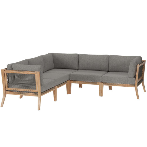 Clearwater Outdoor Patio Teak Wood 5-Piece Sectional Sofa by Modway - angle view