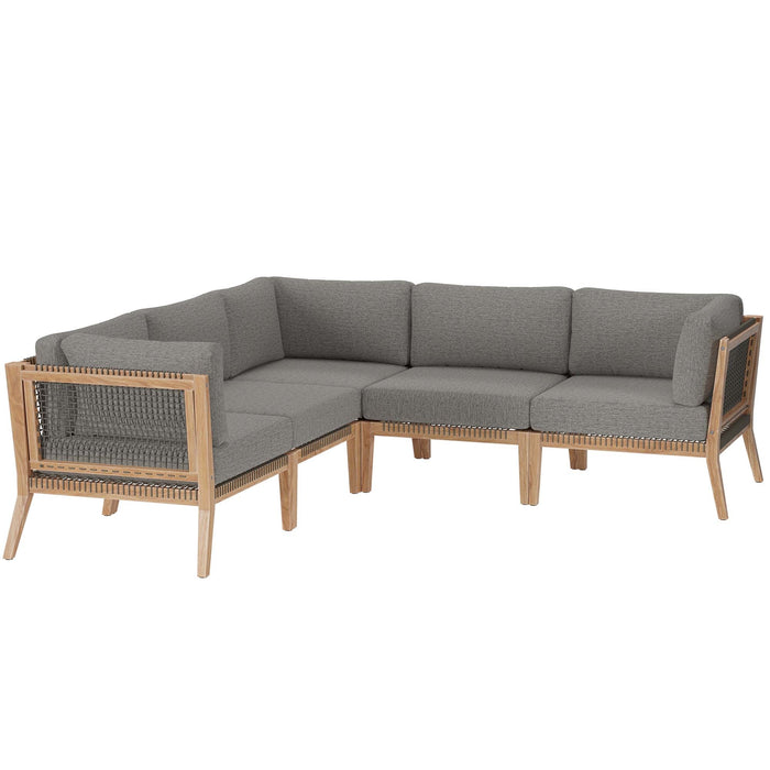 Clearwater Outdoor Patio Teak Wood 5-Piece Sectional Sofa by Modway - angle view